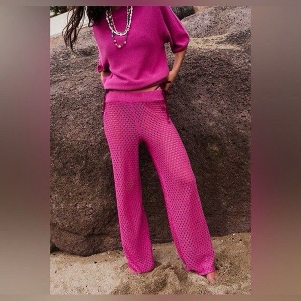 Free People Beach Sola Knit Coverup Pants Size Medium in Fuchsia Pink